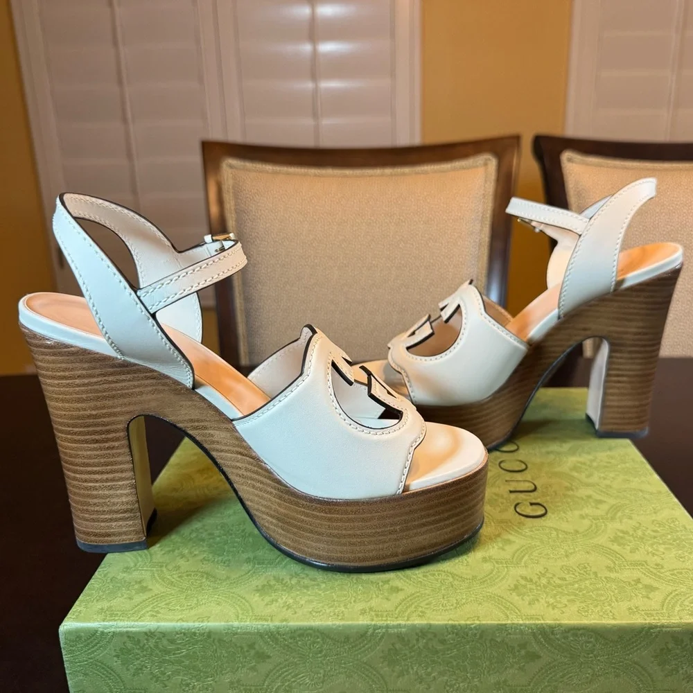 New Authentic Gucci GG Logo High Heel Platform Shoes Size 37 / US 7 - Picture 12 of 15